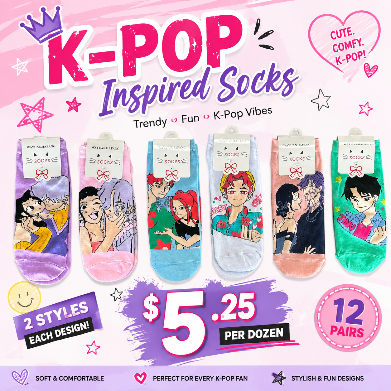 12PCS PACK K POP AND FRIENDS SOCKS KP-2