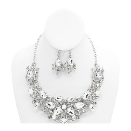 1PCS LUXURIOUS SILVER NECKLACE WITH EARRINGS