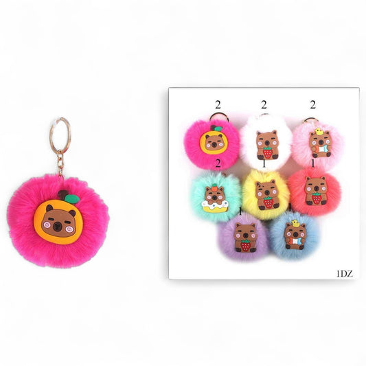 12PCS BROWN BEAR FUZZY COLORFUL KEYCHAINS KNV -9279