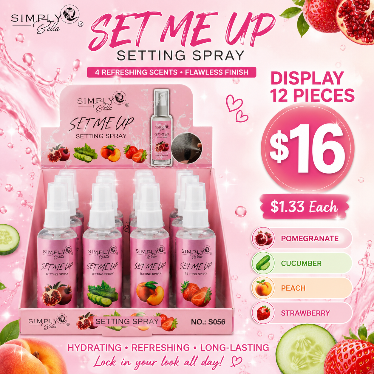 12PCS DISPLAY SIMPLY BELLA SET ME UP SETTING SPRAY S056