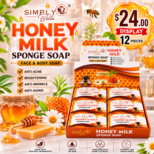 12PCS DISPLAY SIMPLY BELLA HONEY MILK SPONGE SOAP SIM060