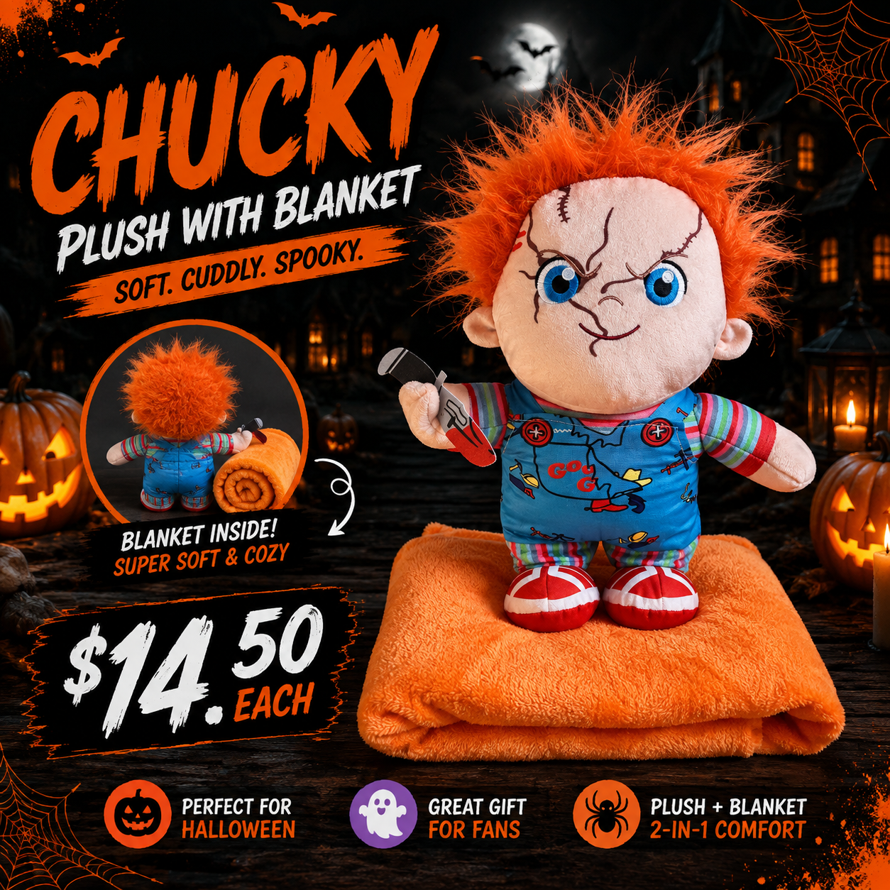 1PCS CHUCKY PLUSH WITH BLANKET