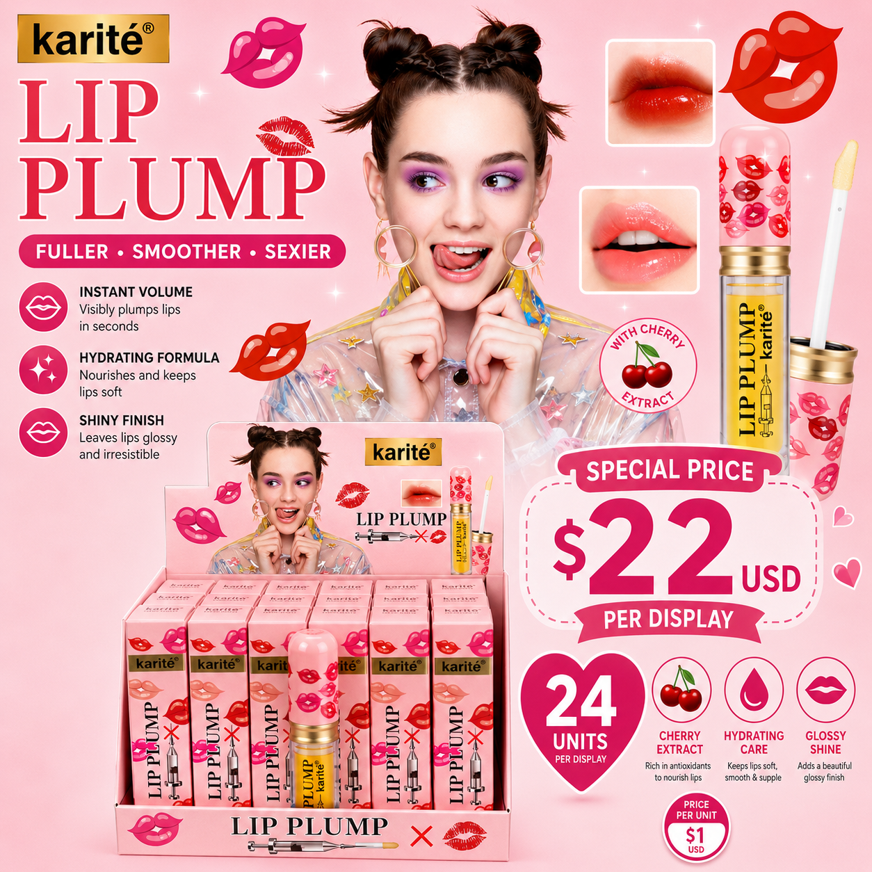 24PCS DISPLAY KARITE LIP PLUMP GLOSS +FREE TESTER 70126-47