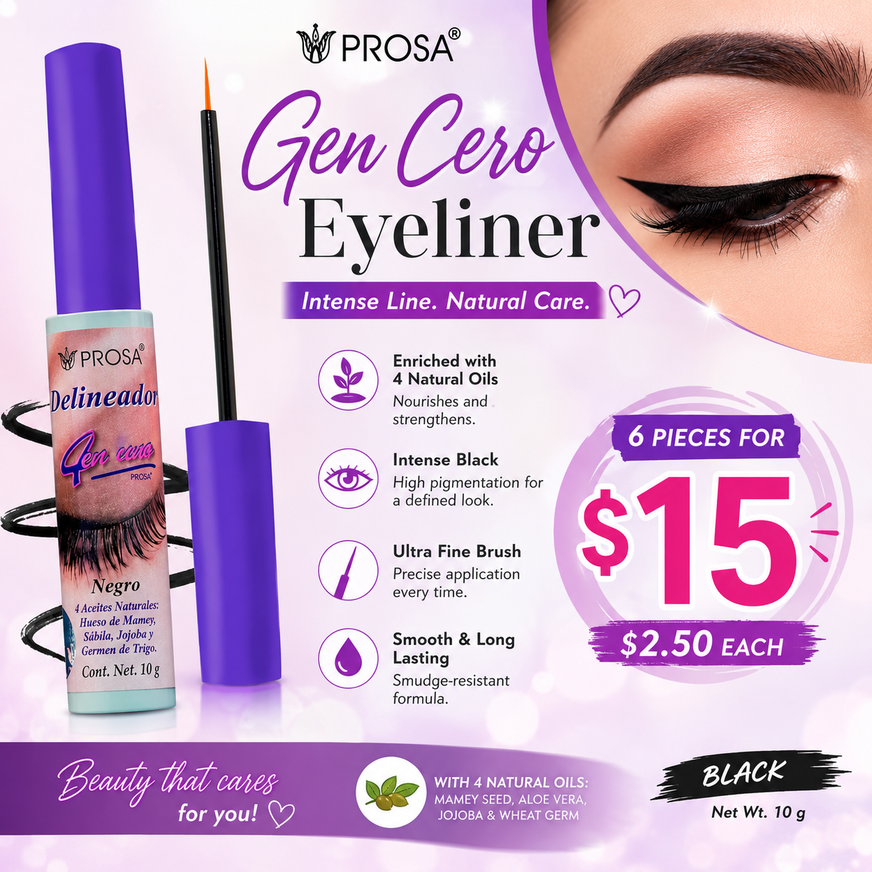 6PCS PROSA BLACK EYELINER 9327