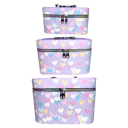 PURPLE HEARTED 3PCS CARRY ON MAKEUP BOX