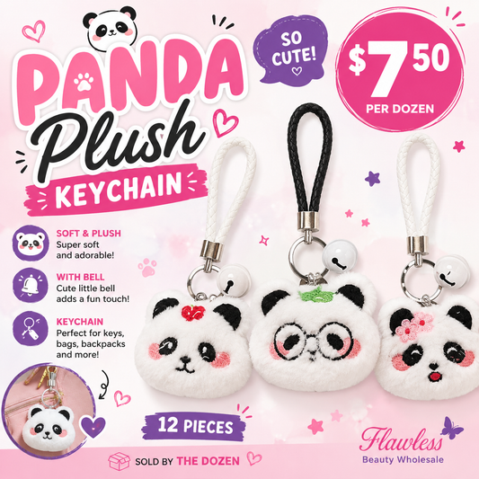 12PCS PACK PLUSH PANDA WITH KEYCHAIN BELL ANV-1474