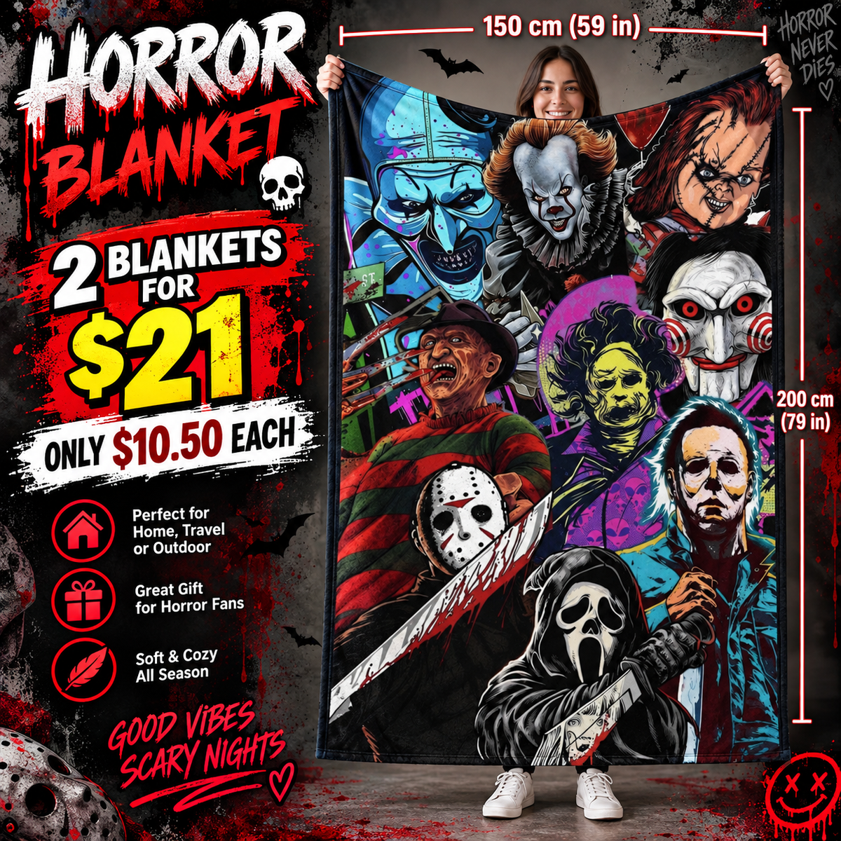 2PCS DARK  HALLOWEEN HORROR BLANKET D-2
