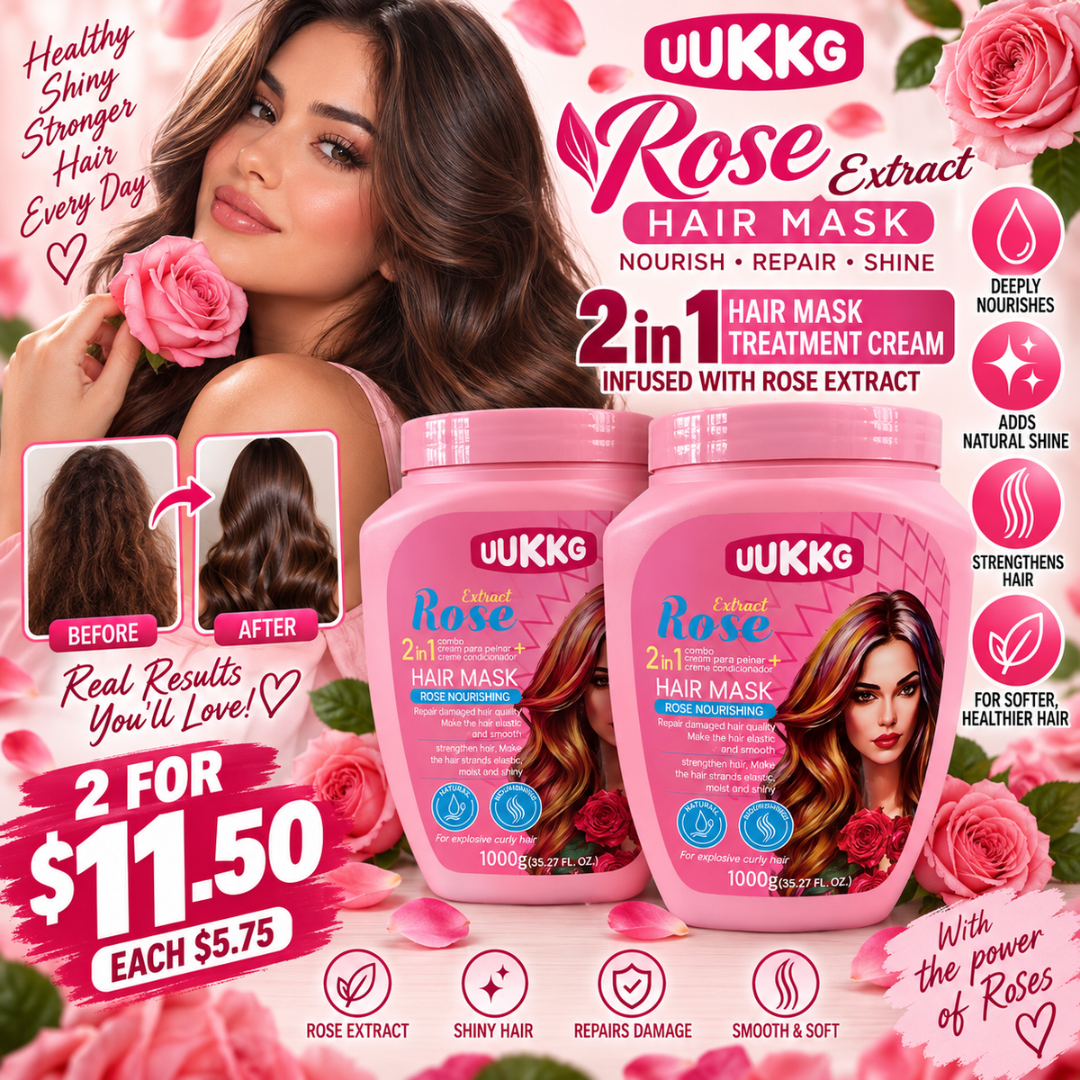 2PCS UUKKG ROSE EXTRACT HAIR TREATMENT CREAM UU4328