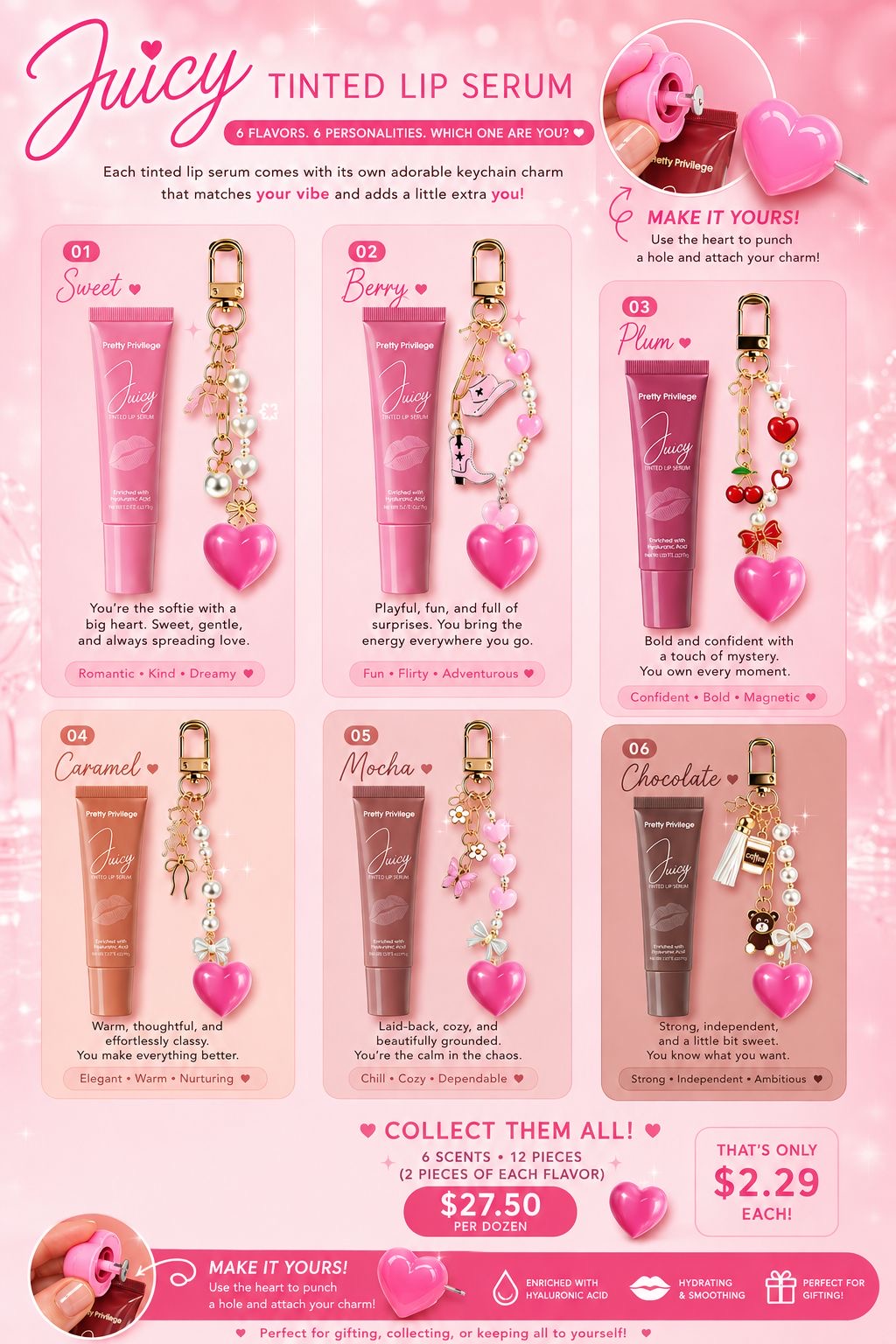 12PCS PRETTY PRIVILEGE JUICY TINTED LIP SERUM MIX