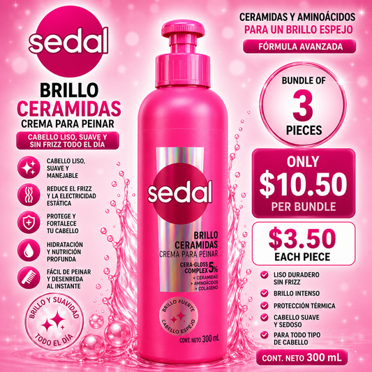 3PCS SEDAL BRILLO CERAMIDES CREMA PARA PEINAR 0124