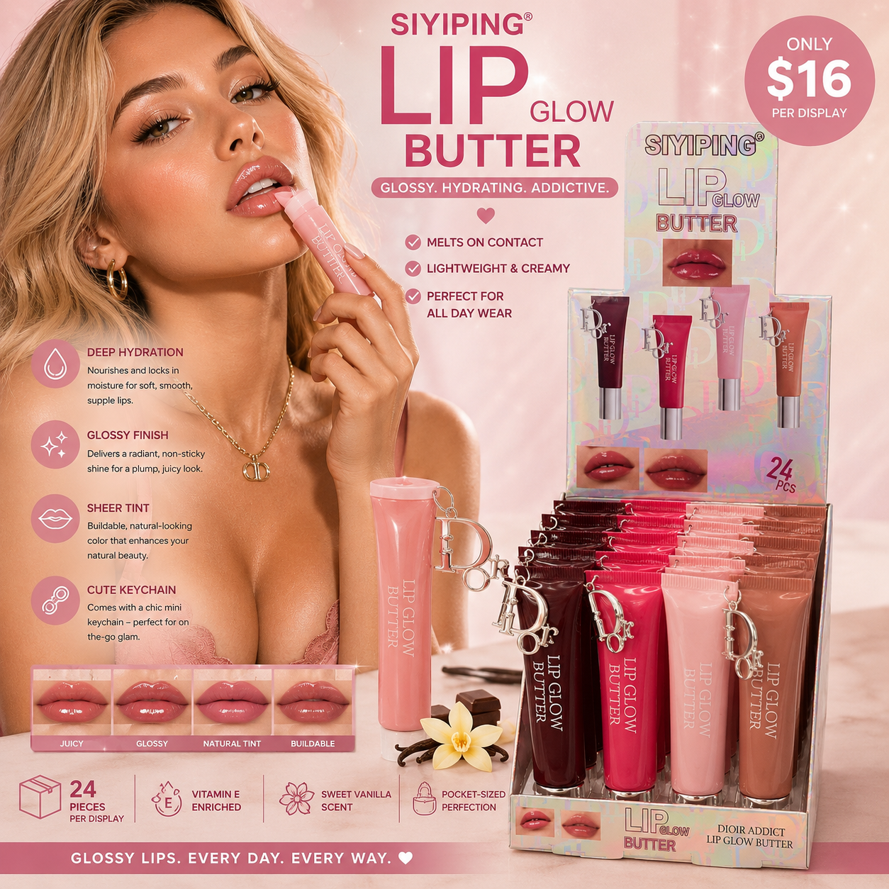 24PCS DISPLAY SIYIPING LIP GLOW BUTTER D INSPO SYP-LG144