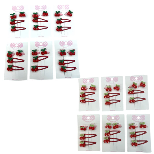 RED & PINK CHERRY HAIR CLIPS & HAIR TIE 12PCS PACK