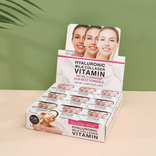 18PCS DISPLAY SULTANA ROSE HYALURONIC MILK COLLAGEN VITAMIN SOAP SA-251