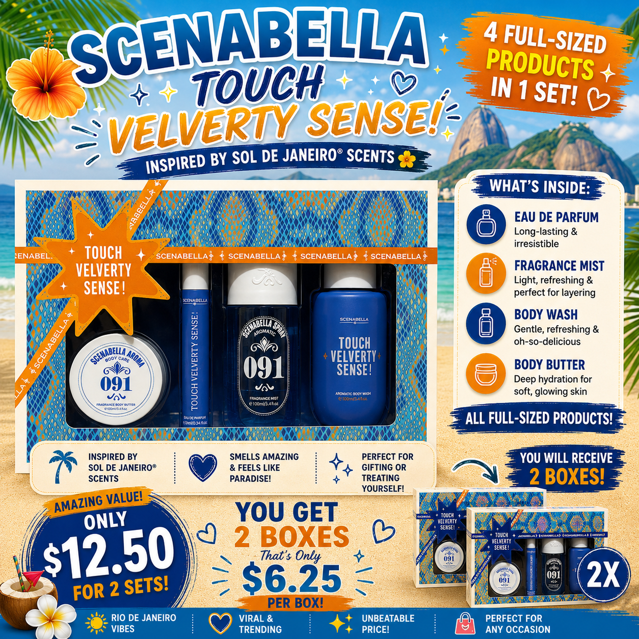 2 SETS SCENABELLA TOUCH VELVERTY SENSE BODY CARE SC1084