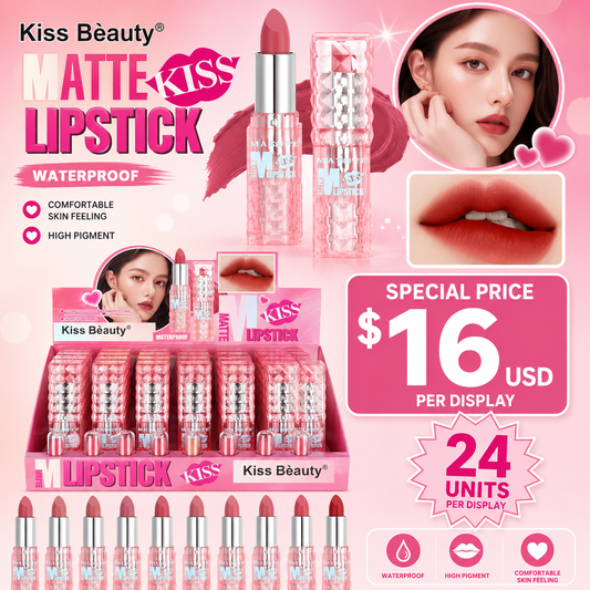24PCS DISPLAY KISS BEAUTY WATERPROOF MATTE LIPSTICK 36063-03