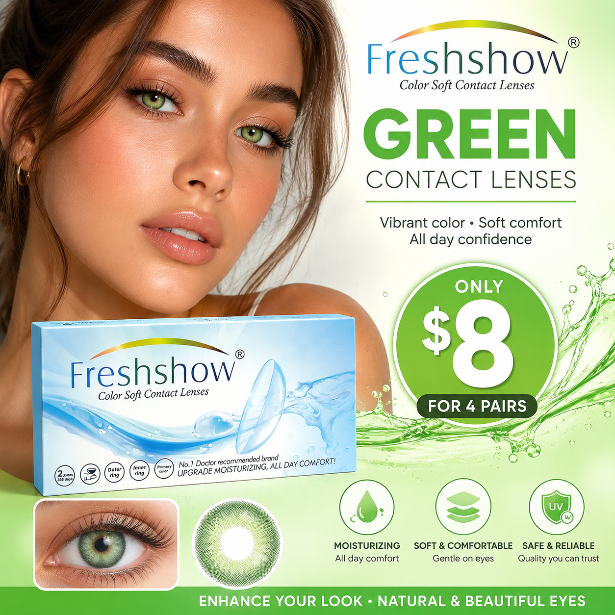 4PAIRS  SET FRESHSHOW EYE CONTACT LENSES PURE GREEN