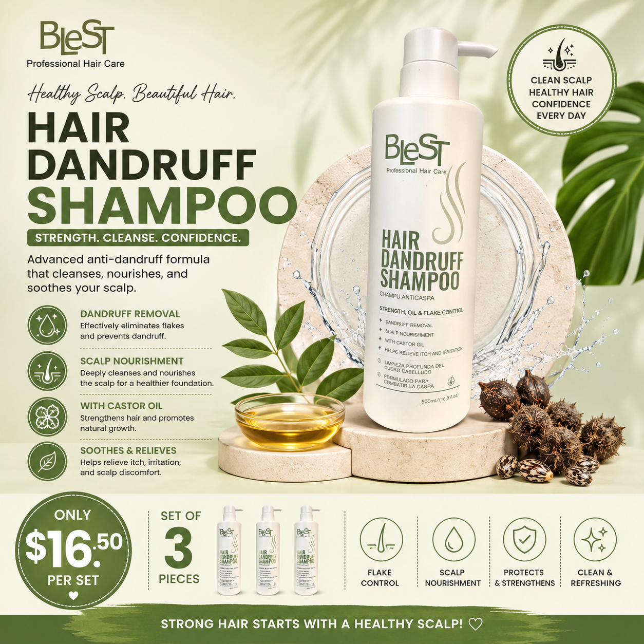 3PCS BLEST HAIR DANDRUFF SHAMPOO HSD-712