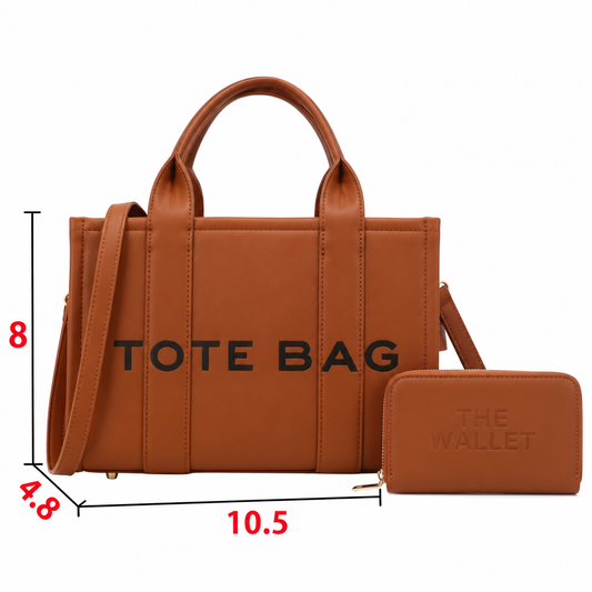 The Tote Bag Brown &  Brown Handle Purse + Wallet