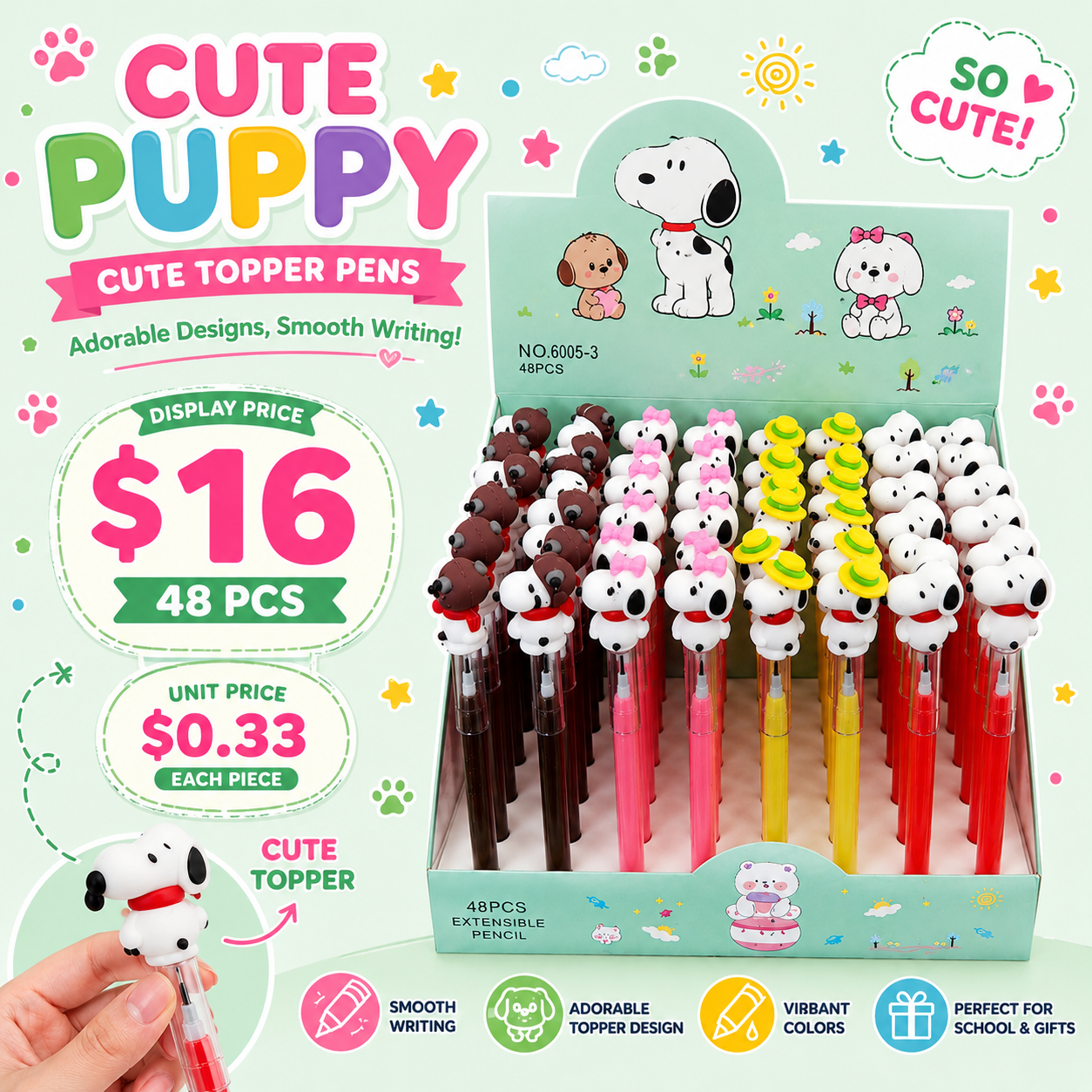 36PCS DISPLAY 4 COLOR WHITE DOG STACKABLE LEAD PENCIL 0053