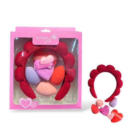 6PCS SIMPLY BELLA RED HEADBAND SPONGE AND PUFF STB015
