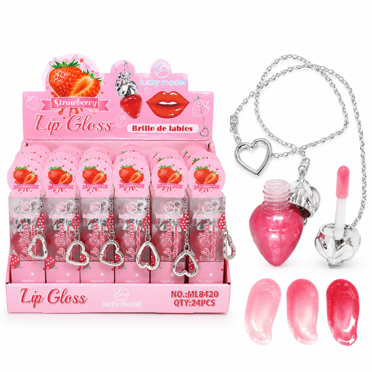 Brillo labial en collar de fresa Lucky Model