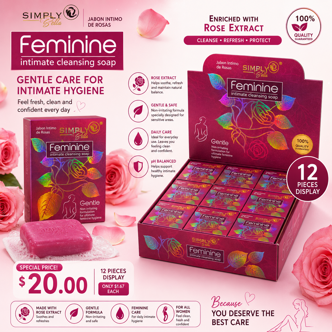 12PCS DISPLAY SIMPLY BELLA FEMININE HERB SOAP SIM039