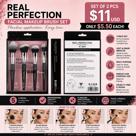 2PCS SET REAL PERFECTION BLACK  BOW FACIAL MAKEUP BRUSH R-2011