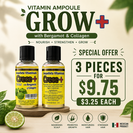 3PCS AMPOLLETA VITAMINADA CRECE + CON BERGAMOTA Y COLAGENO 0156