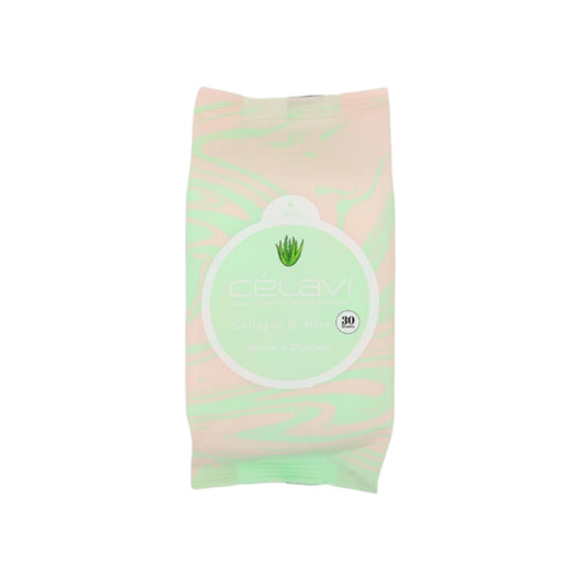 6PCS DISPLAY CELAVI COLLAGEN & ALOE MAKE-UP REMOVER CLEANSING TOWELETTES MT023