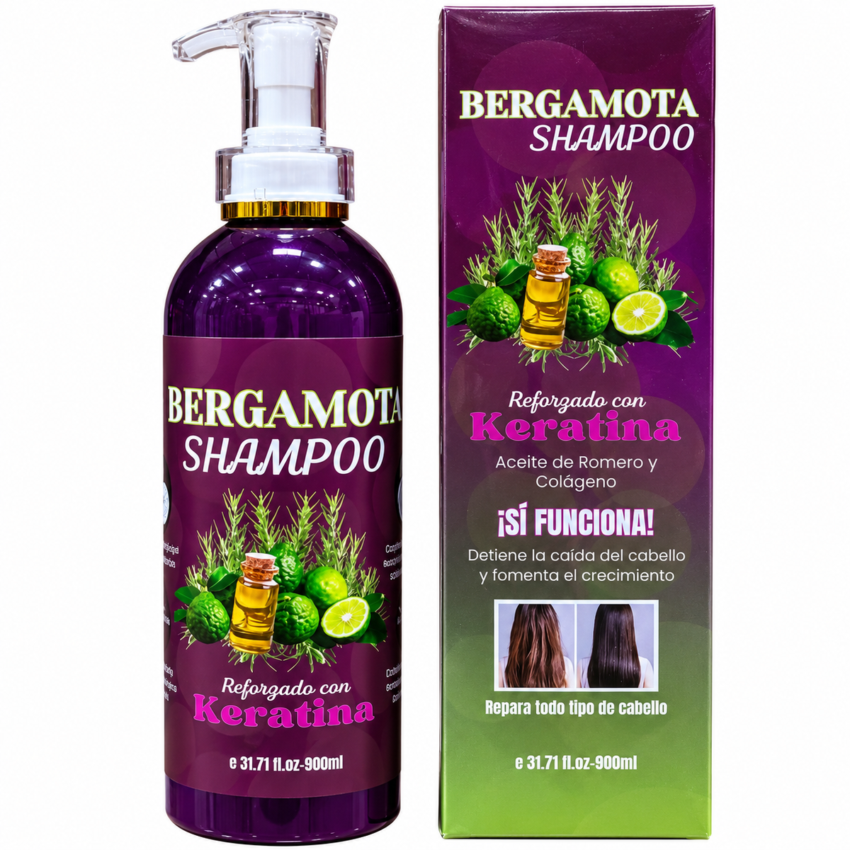 Shampoo Bergamota Reforzado Con Keratina, Aceite Romero y Colageno
