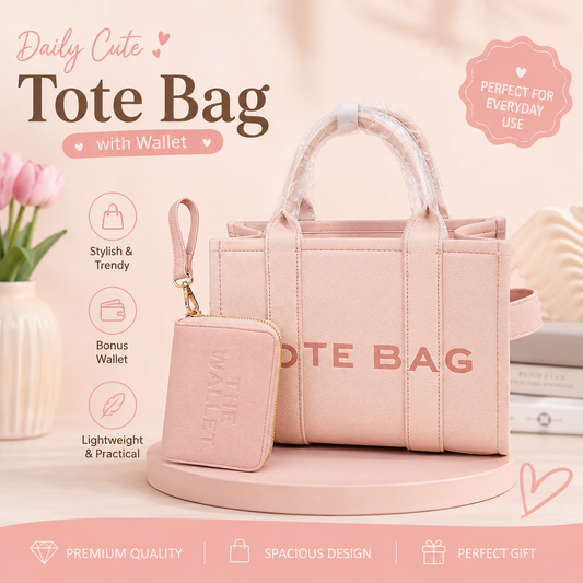 2PC LIGHT PINK TOTE BAG WITH THE WALLET DS-8116-APK