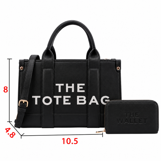 The Tote Bag Black &  Black Handle Purse + Wallet