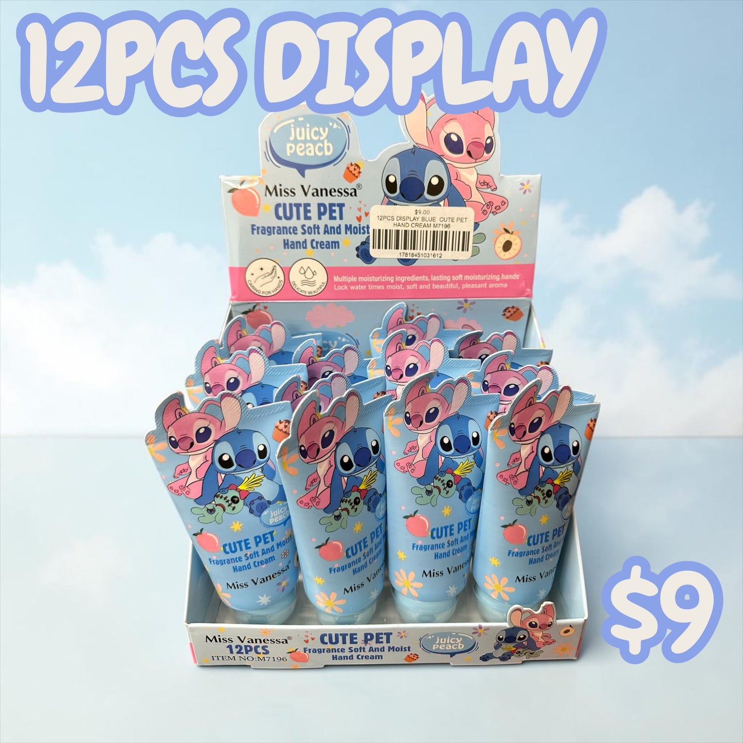 12PCS DISPLAY BLUE  CUTE PET HAND CREAM M7196