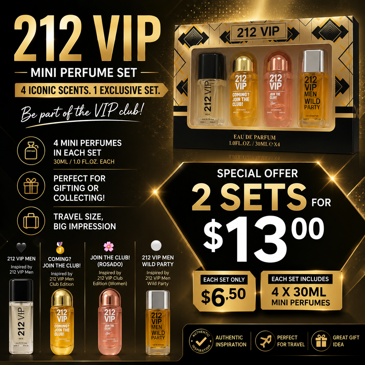 2PCS MEN & WOMEN 2I2 VIP FRAGRANCE 3PCS SET 6573