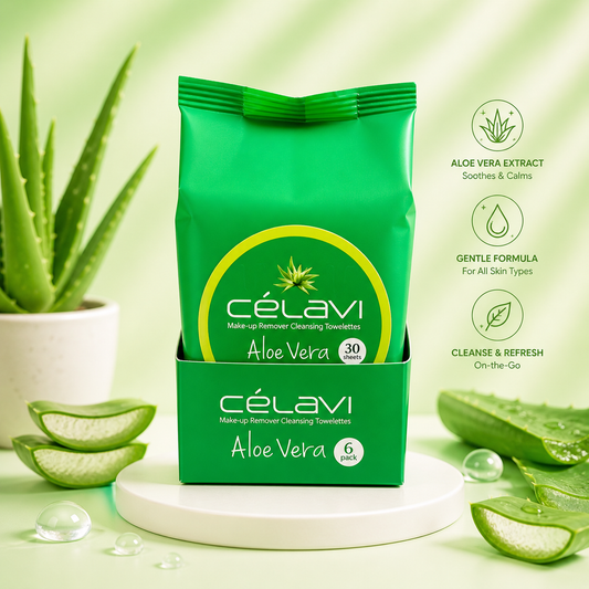 6PCS DISPLAY CELAVI ALOE VERA MAKE-UP REMOVER CLEANSING TOWELETTES MT001