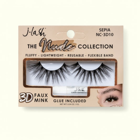 6PCS PACK JLASH 3D FAUX MINK THE NUDE COLLECTION GLUE INCLUDED  NC-3D10