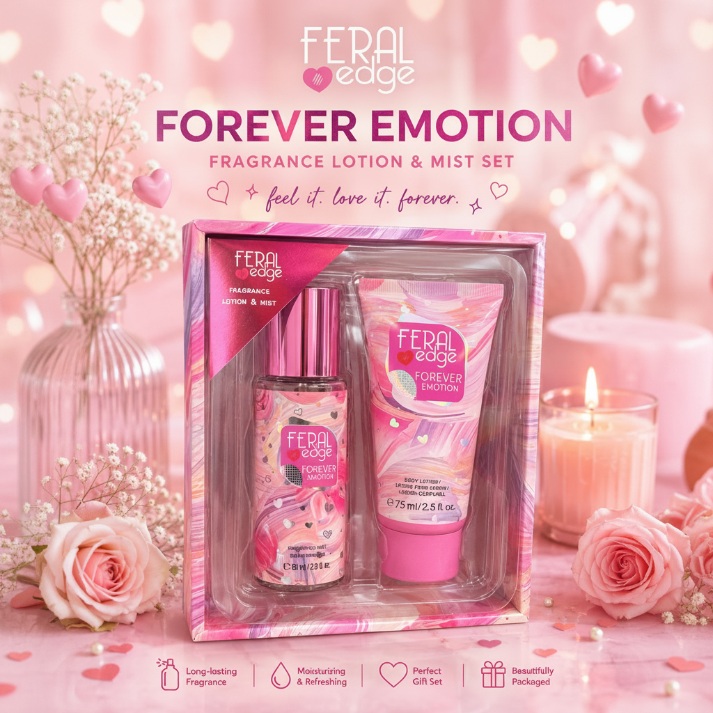 2 PCS PINK FERAL EDGE FRAGRANCE LOTION & MIST FOREVER EMOTION FEF-003S
