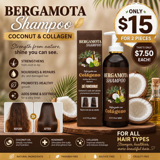 2PCS SHAMPOO BERGAMOTA REFORZADO CON COLÁGENO Y COCO BM-1002