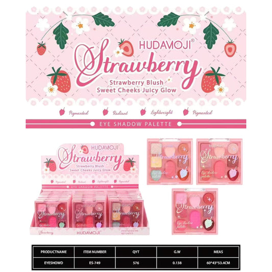 24PCS DISPLAY HUDANOJI STRAWBERRY BLUSH SWEET CHEEKS JUICY GLOW SHADOW PALETTES ES-749