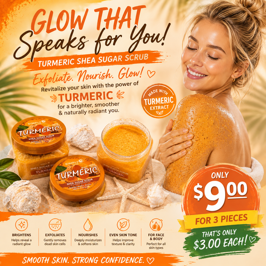 3PCS SIMPLY BELLA TURMERIC SHEA SUGAR SCRUB SIB1003