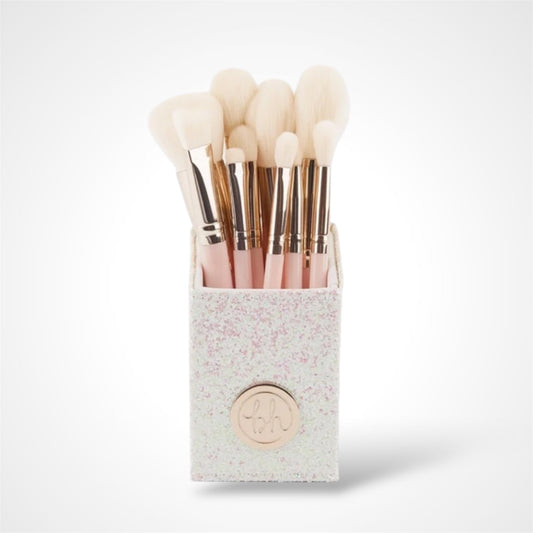 2PCS BH COSMETICS PINK WITH WHITE GLITTER COSMETICS 13PCS BRUSH  SET