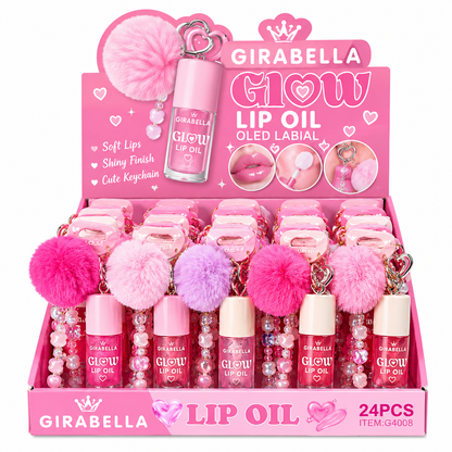 Girabella Lip Gloss With Pom Pom & Charm Keychain