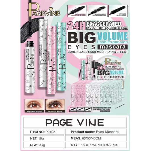 48PCS DISPLAY PAGE-VINE 24H BUG EYES VOLUME LASH EXPANSION MASCARA P0102