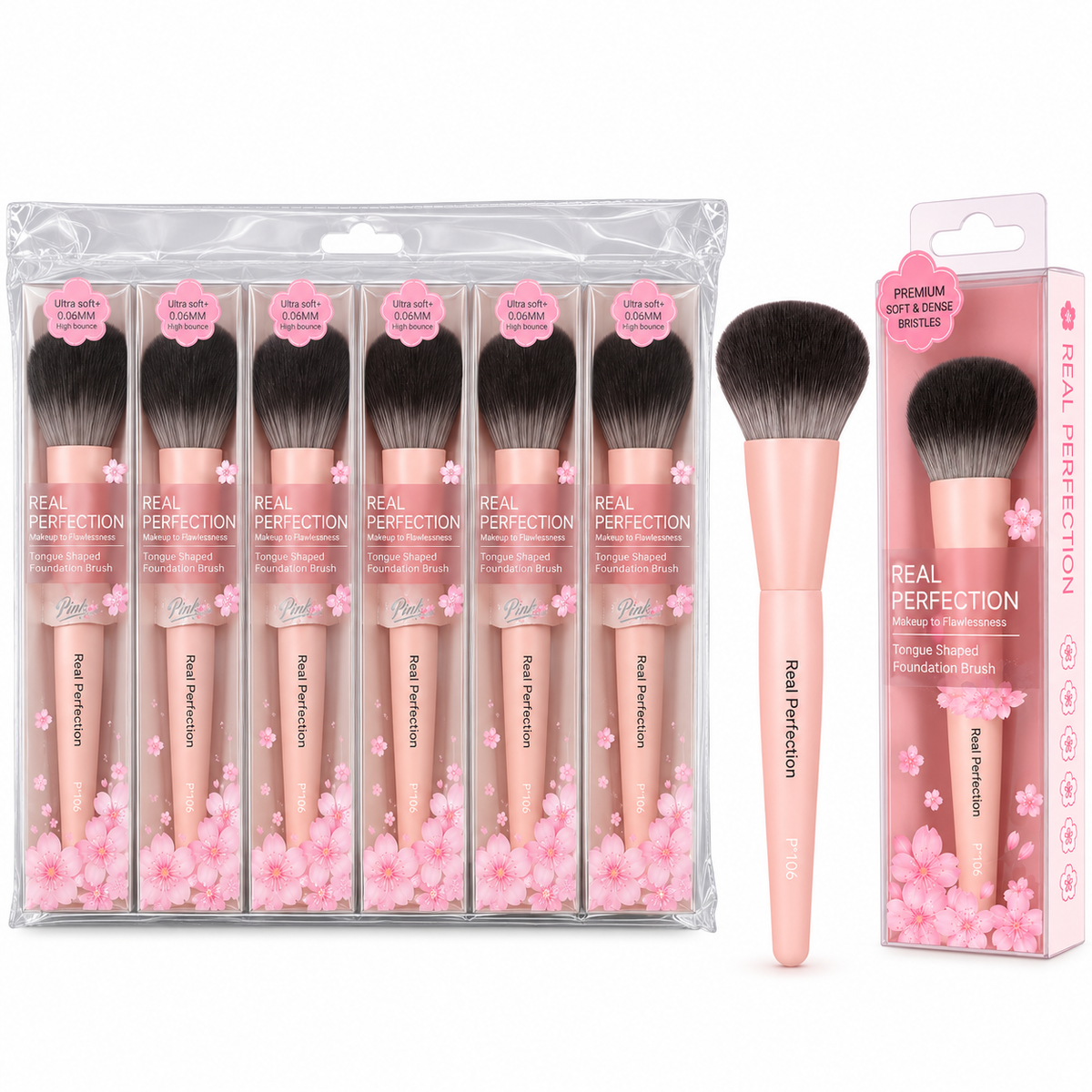 Real Perfection  Pink Sakura Tongue  Shape Foundation Brush