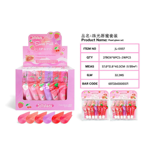 8PCS SET JOLLYLADY SWEET FRUIT LIPGLOSS 6PCS GLOSS IN A PACK JL-0057