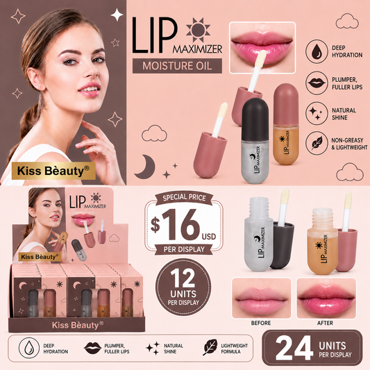 12PCS DISPLAY KISS BEAUTY MOISTURE OIL LIP MAXIMIZER 70742-03A