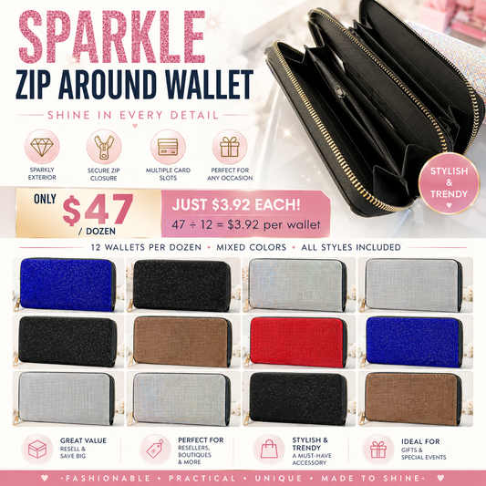 12PCS SET LUXURY BLING BLING MIX COLORS WALLETS