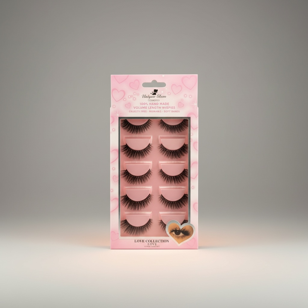 3PCS UNIQUE GLAM COSMETICS LOVE COLLECTION 5 PAIR LASHES