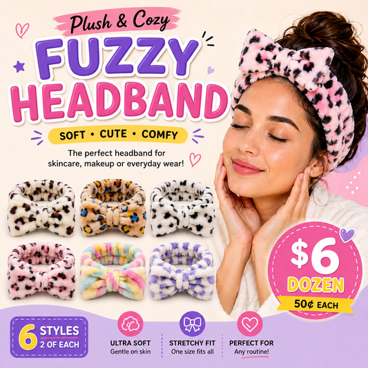 12PCS PACK FLUFFY ANIMAL PRINT HEADBAND MHB5