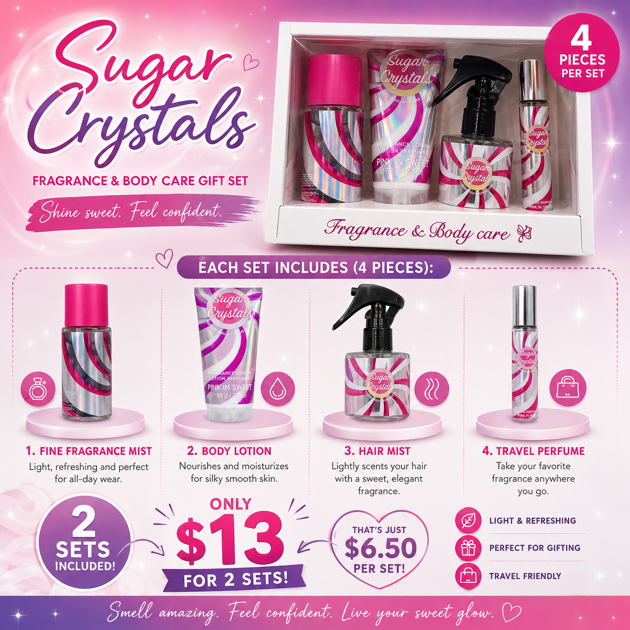 2PCS SET PAMPER ME FRAGANCE SUGAR CRYSTALS  4PCS HOT PINK-01